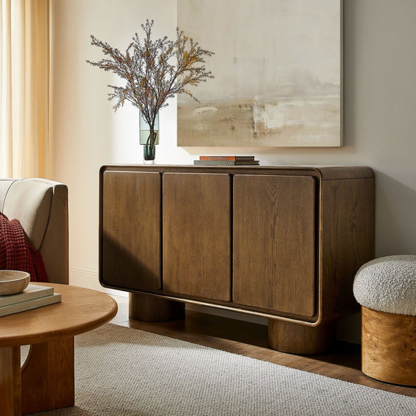 Modway Furniture Lumo Curved Wood Veneer Credenza with Push Open Doors for Modern Living Spaces EEI-7577-WAL