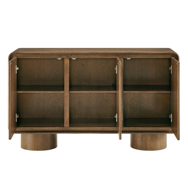 Modway Furniture Lumo Curved Wood Veneer Credenza with Push Open Doors for Modern Living Spaces EEI-7577-WAL