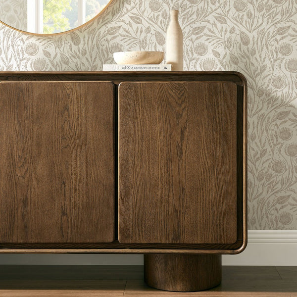 Modway Furniture Lumo Curved Wood Veneer Credenza with Push Open Doors for Modern Living Spaces EEI-7577-WAL