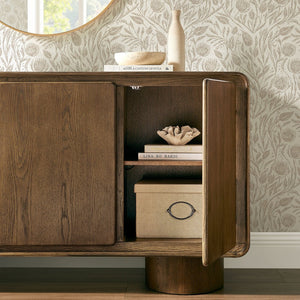 Modway Furniture Lumo Curved Wood Veneer Credenza with Push Open Doors for Modern Living Spaces EEI-7577-WAL