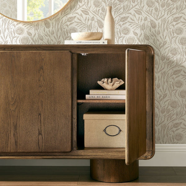 Modway Furniture Lumo Curved Wood Veneer Credenza with Push Open Doors for Modern Living Spaces EEI-7577-WAL