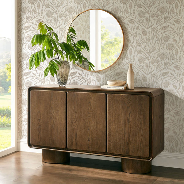 Modway Furniture Lumo Curved Wood Veneer Credenza with Push Open Doors for Modern Living Spaces EEI-7577-WAL