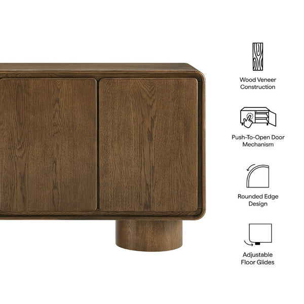 Modway Furniture Lumo Curved Wood Veneer Credenza with Push Open Doors for Modern Living Spaces EEI-7577-WAL