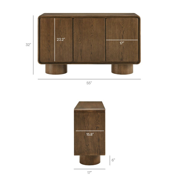 Modway Furniture Lumo Curved Wood Veneer Credenza with Push Open Doors for Modern Living Spaces EEI-7577-WAL