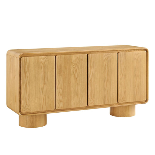 Modway Furniture Lumo Modway Curved Wood Veneer Credenza with Push Open Doors for Modern Living EEI-7578-OAK