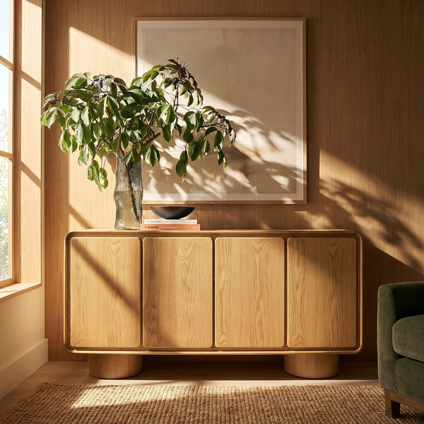 Modway Furniture Lumo Modway Curved Wood Veneer Credenza with Push Open Doors for Modern Living EEI-7578-OAK