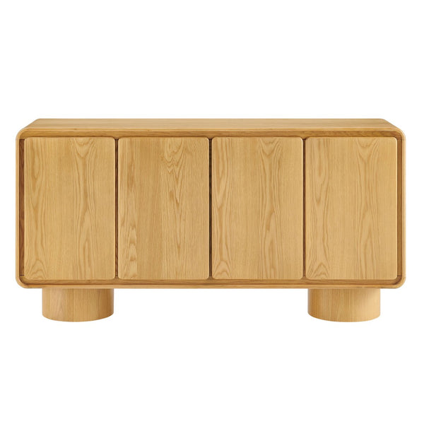 Modway Furniture Lumo Modway Curved Wood Veneer Credenza with Push Open Doors for Modern Living EEI-7578-OAK