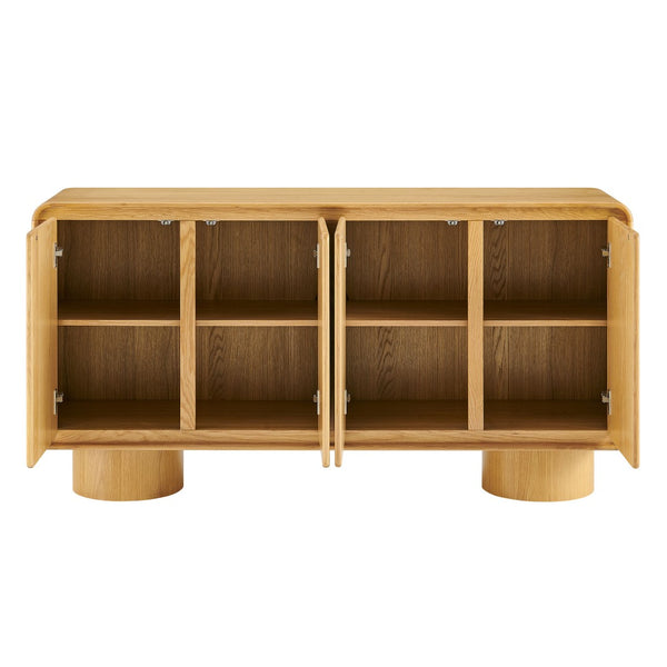 Modway Furniture Lumo Modway Curved Wood Veneer Credenza with Push Open Doors for Modern Living EEI-7578-OAK