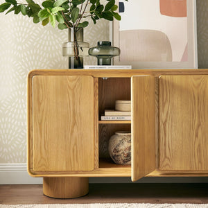 Modway Furniture Lumo Modway Curved Wood Veneer Credenza with Push Open Doors for Modern Living EEI-7578-OAK