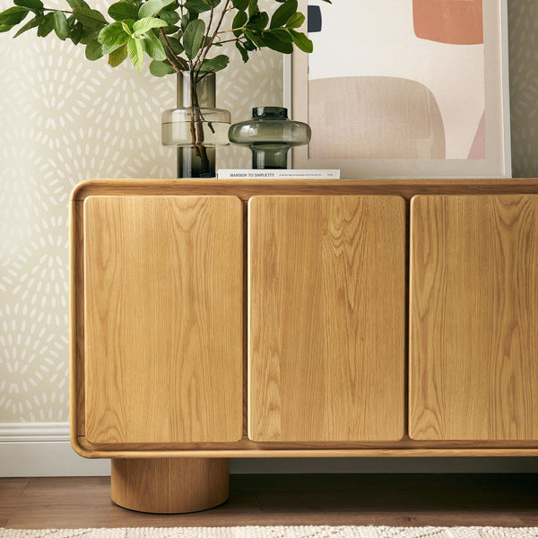 Modway Furniture Lumo Modway Curved Wood Veneer Credenza with Push Open Doors for Modern Living EEI-7578-OAK