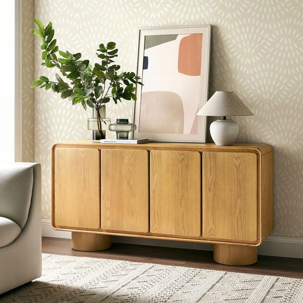 Modway Furniture Lumo Modway Curved Wood Veneer Credenza with Push Open Doors for Modern Living EEI-7578-OAK