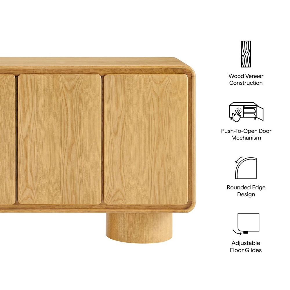 Modway Furniture Lumo Modway Curved Wood Veneer Credenza with Push Open Doors for Modern Living EEI-7578-OAK