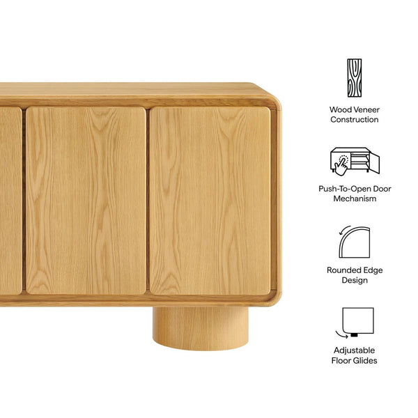 Modway Furniture Lumo Modway Curved Wood Veneer Credenza with Push Open Doors for Modern Living EEI-7578-OAK