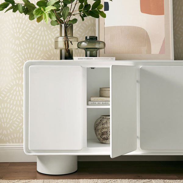 Modway Furniture Lumo Modway Curved Wood Veneer Credenza with Push Open Doors for Modern Living EEI-7579-WHI