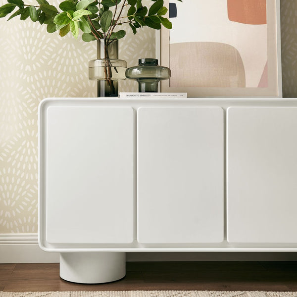 Modway Furniture Lumo Modway Curved Wood Veneer Credenza with Push Open Doors for Modern Living EEI-7579-WHI