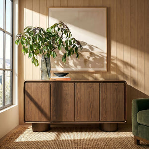 Modway Furniture Lumo Sculptural Wood Credenza with Push Open Doors and Pedestal Legs for Living Rooms EEI-7580-WAL