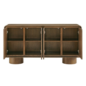 Modway Furniture Lumo Sculptural Wood Credenza with Push Open Doors and Pedestal Legs for Living Rooms EEI-7580-WAL