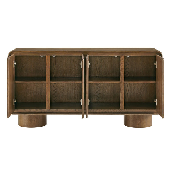 Modway Furniture Lumo Sculptural Wood Credenza with Push Open Doors and Pedestal Legs for Living Rooms EEI-7580-WAL