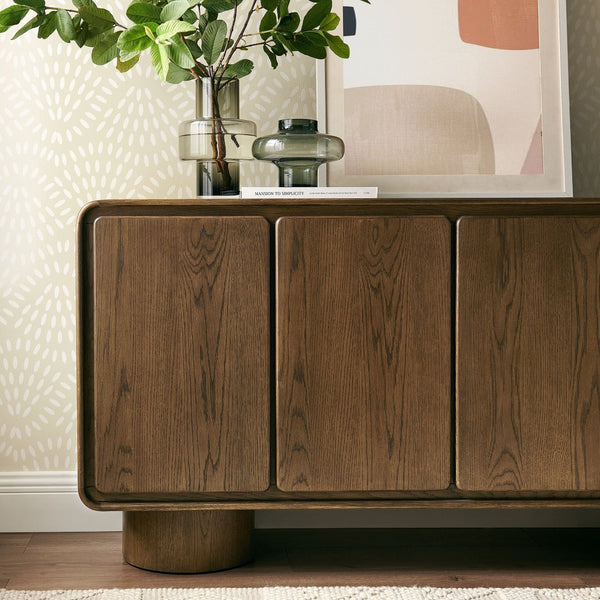 Modway Furniture Lumo Sculptural Wood Credenza with Push Open Doors and Pedestal Legs for Living Rooms EEI-7580-WAL