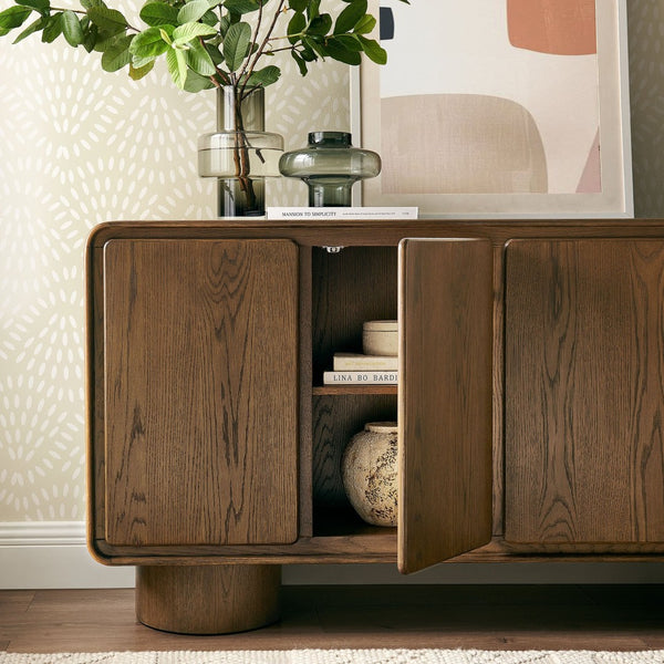 Modway Furniture Lumo Sculptural Wood Credenza with Push Open Doors and Pedestal Legs for Living Rooms EEI-7580-WAL