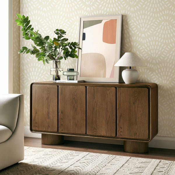 Modway Furniture Lumo Sculptural Wood Credenza with Push Open Doors and Pedestal Legs for Living Rooms EEI-7580-WAL