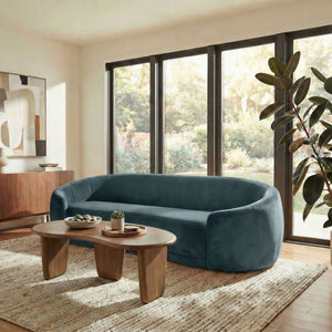 Modway Furniture Contessa Sculptural Curved Velvet Sofa by Modway Tight Back Three Seat Lounge Cadet Blue EEI-7581-CAB