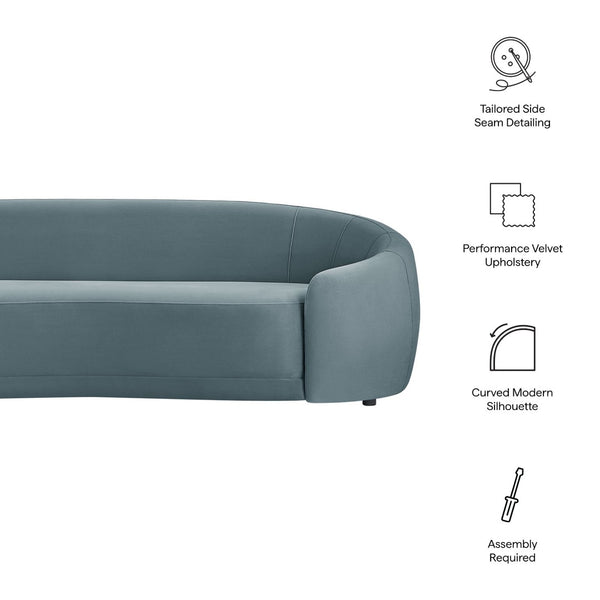 Modway Furniture Contessa Sculptural Curved Velvet Sofa by Modway Tight Back Three Seat Lounge Cadet Blue EEI-7581-CAB