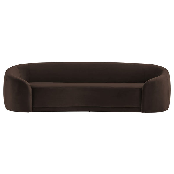 Modway Furniture Contessa Sculptural Curved Velvet Sofa by Modway Tight Back Three Seat Lounge Chocolate Brown EEI-7581-CHB