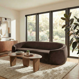 Modway Furniture Contessa Sculptural Curved Velvet Sofa by Modway Tight Back Three Seat Lounge Chocolate Brown EEI-7581-CHB