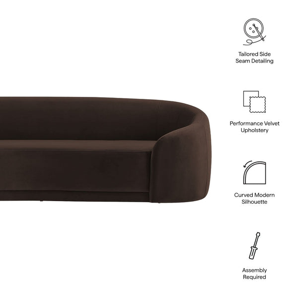Modway Furniture Contessa Sculptural Curved Velvet Sofa by Modway Tight Back Three Seat Lounge Chocolate Brown EEI-7581-CHB