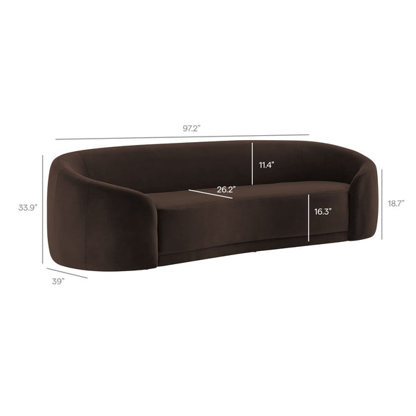 Modway Furniture Contessa Sculptural Curved Velvet Sofa by Modway Tight Back Three Seat Lounge Chocolate Brown EEI-7581-CHB