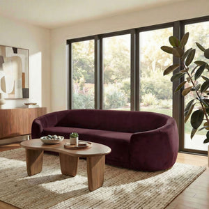 Modway Furniture Contessa Sculptural Curved Velvet Sofa by Modway Tight Back Three Seat Lounge Mulberry EEI-7581-MUL