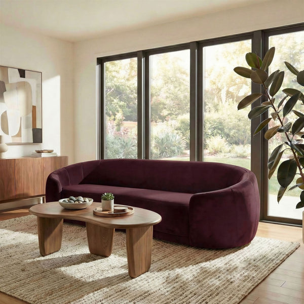 Modway Furniture Contessa Sculptural Curved Velvet Sofa by Modway Tight Back Three Seat Lounge Mulberry EEI-7581-MUL