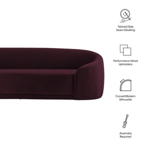 Modway Furniture Contessa Sculptural Curved Velvet Sofa by Modway Tight Back Three Seat Lounge Mulberry EEI-7581-MUL