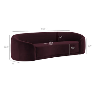 Modway Furniture Contessa Sculptural Curved Velvet Sofa by Modway Tight Back Three Seat Lounge Mulberry EEI-7581-MUL