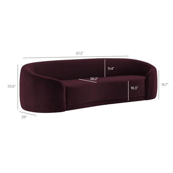 Modway Furniture Contessa Sculptural Curved Velvet Sofa by Modway Tight Back Three Seat Lounge Mulberry EEI-7581-MUL