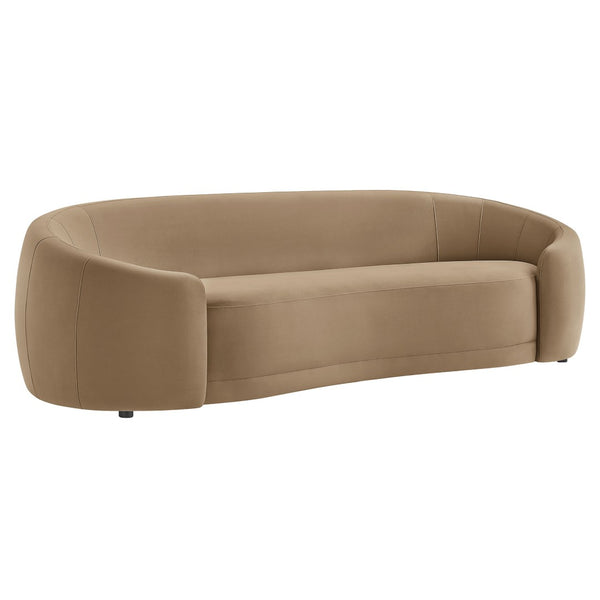 Modway Furniture Contessa Sculptural Curved Velvet Sofa by Modway Tight Back Three Seat Lounge Taupe EEI-7581-TAU