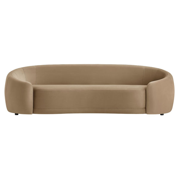 Modway Furniture Contessa Sculptural Curved Velvet Sofa by Modway Tight Back Three Seat Lounge Taupe EEI-7581-TAU