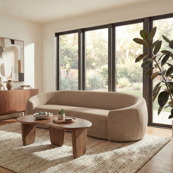 Modway Furniture Contessa Sculptural Curved Velvet Sofa by Modway Tight Back Three Seat Lounge Taupe EEI-7581-TAU