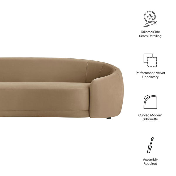 Modway Furniture Contessa Sculptural Curved Velvet Sofa by Modway Tight Back Three Seat Lounge Taupe EEI-7581-TAU