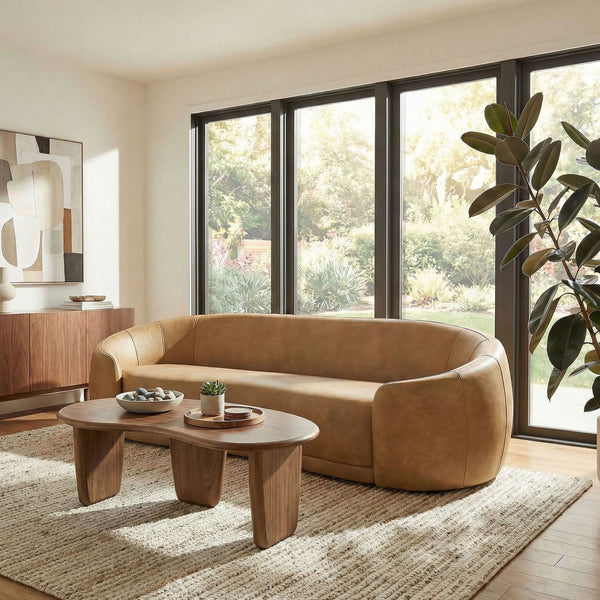 Modway Furniture Contessa Curved Vegan Leather Three Seat Sofa with Sculptural Low Profile Design EEI-7582-TST