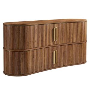 Modway Furniture Radcliffe Fluted Curved Buffet with Tambour Doors and Gold Pulls for Dining Rooms EEI-7583-WAL