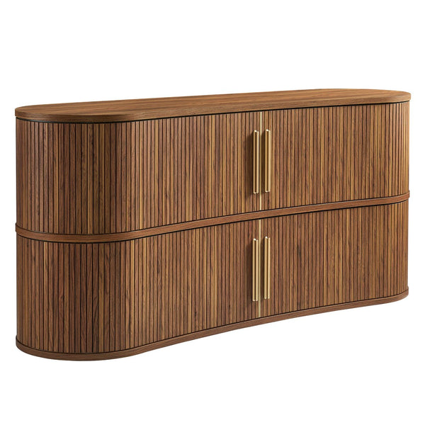 Modway Furniture Radcliffe Fluted Curved Buffet with Tambour Doors and Gold Pulls for Dining Rooms EEI-7583-WAL
