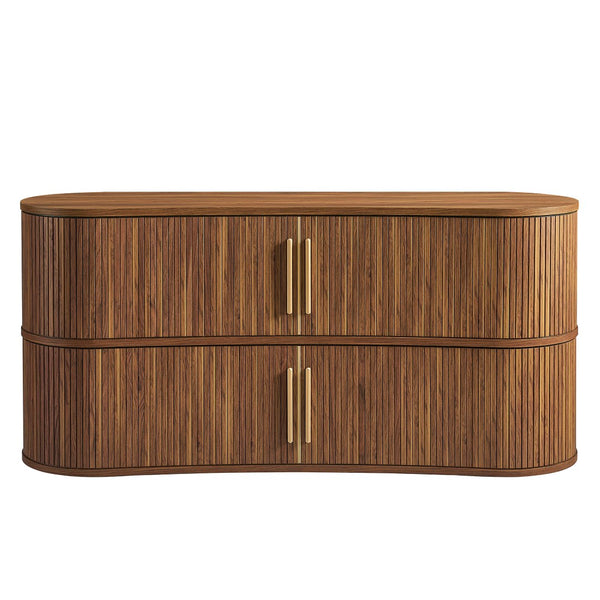 Modway Furniture Radcliffe Fluted Curved Buffet with Tambour Doors and Gold Pulls for Dining Rooms EEI-7583-WAL