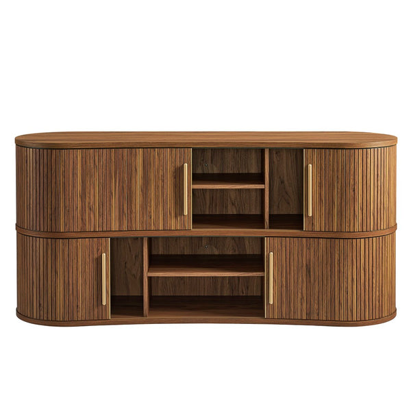 Modway Furniture Radcliffe Fluted Curved Buffet with Tambour Doors and Gold Pulls for Dining Rooms EEI-7583-WAL