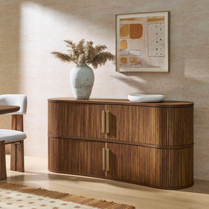 Modway Furniture Radcliffe Fluted Curved Buffet with Tambour Doors and Gold Pulls for Dining Rooms EEI-7583-WAL