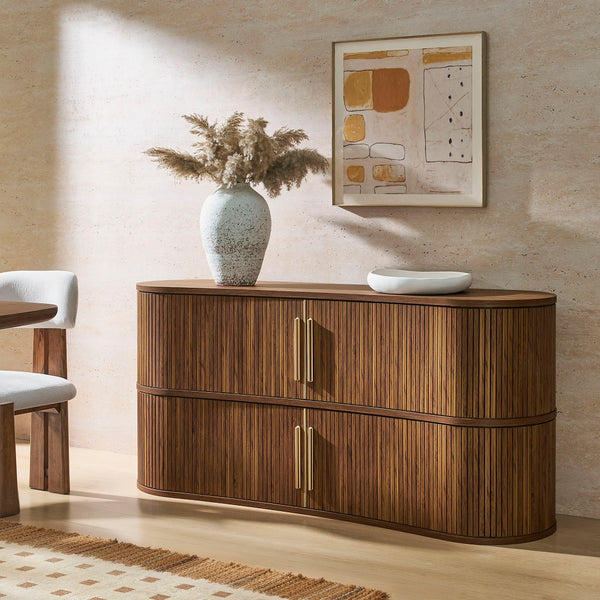 Modway Furniture Radcliffe Fluted Curved Buffet with Tambour Doors and Gold Pulls for Dining Rooms EEI-7583-WAL