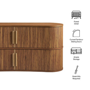 Modway Furniture Radcliffe Fluted Curved Buffet with Tambour Doors and Gold Pulls for Dining Rooms EEI-7583-WAL