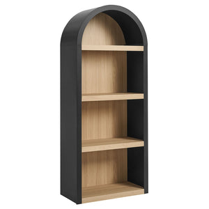 Modway Furniture Caleb Arched Four Tier Open Bookcase Wood Grain Shelving for Living Room Display Black EEI-7584-BLK-OAK