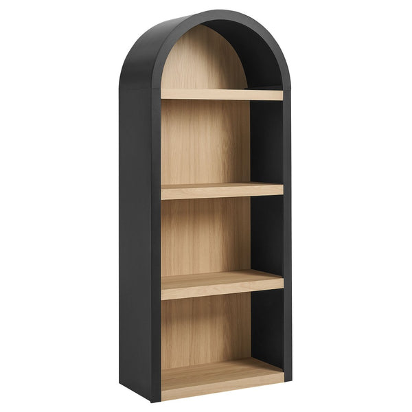 Modway Furniture Caleb Arched Four Tier Open Bookcase Wood Grain Shelving for Living Room Display Black EEI-7584-BLK-OAK